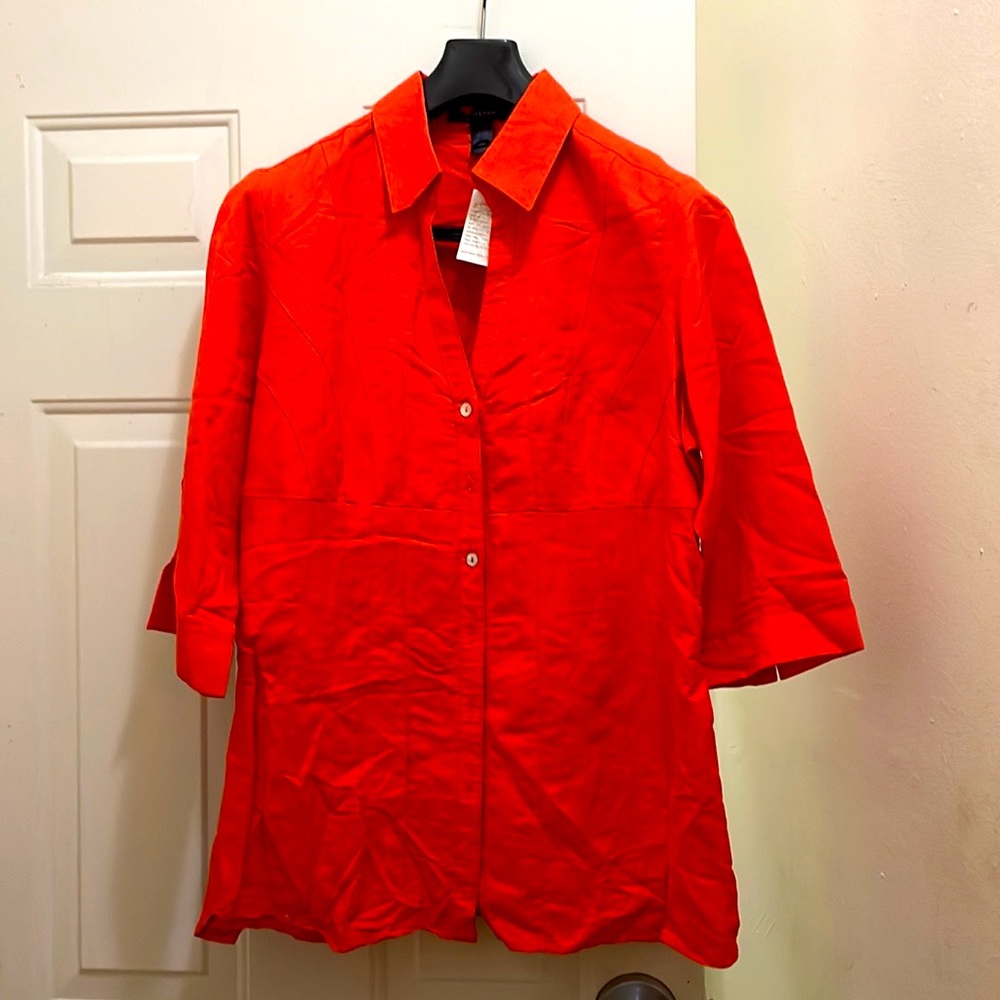 Ashley Stewart,NWT orange women’s shirt, size 18W 55%Linen 45%Rayon
